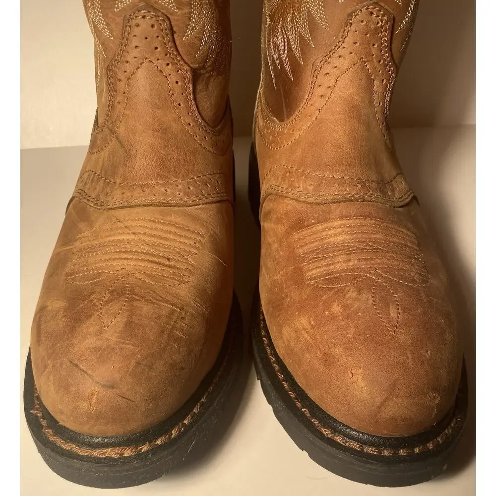 Ariat Men's Steel Toe Western Boots Brown Leather US 9.5D Style 10002437